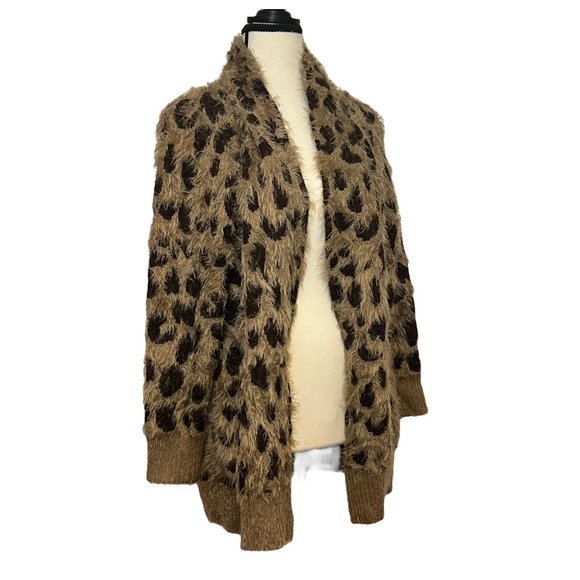 Oliver Eyelash Extra Soft Cardigan, Animal Print, Brown & Tan, Size: Large - Picture 3 of 4